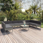 -Delige Loungeset Met Kussens Poly Rattan Grijs 2x hoek + 8x midden + Tafel