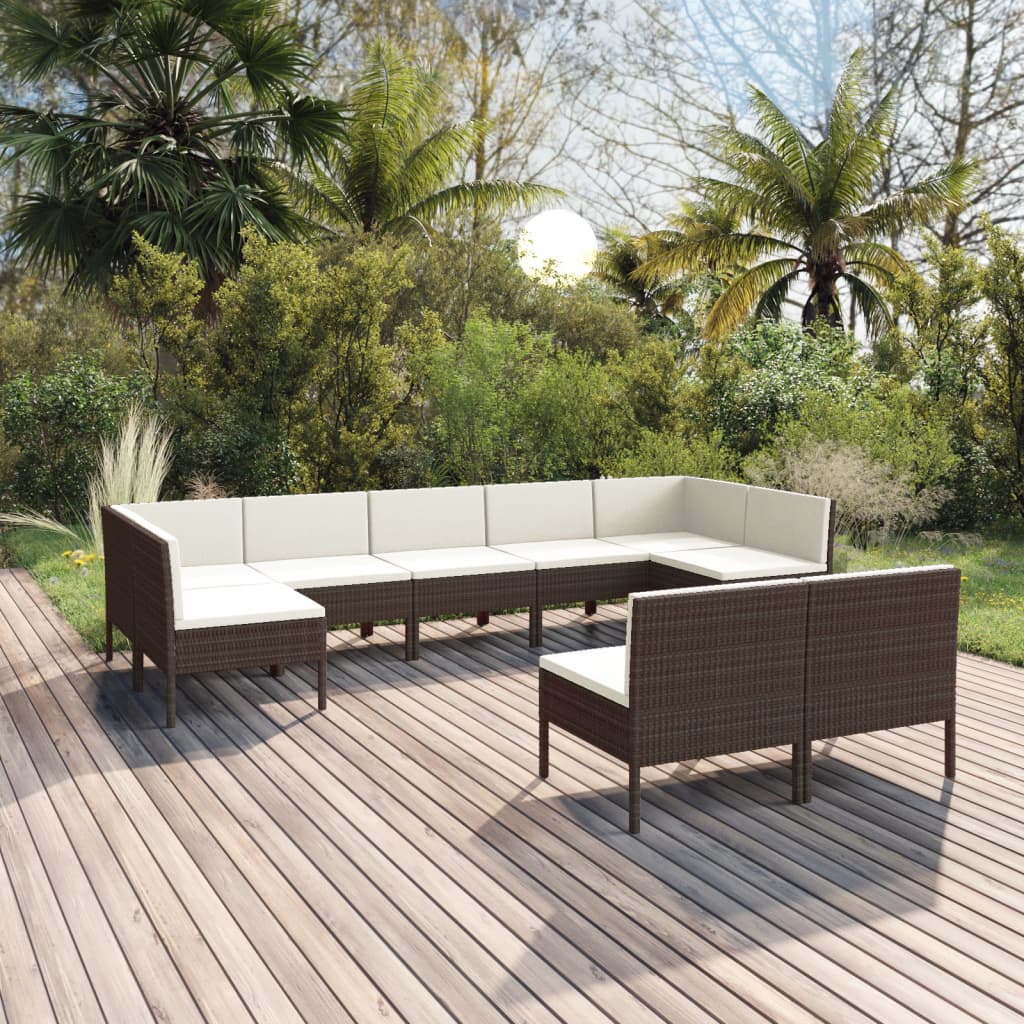 9-Delige Loungeset Met Kussens Poly Rattan Bruin 1