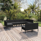 9-Delige Loungeset Met Kussens Poly Rattan Zwart 2x hoek + 7x midden