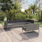 9-Delige Loungeset Met Kussens Poly Rattan Grijs 2x hoek + 7x midden