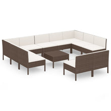 2-Delige Loungeset Met Kussens Poly Rattan Bruin 2x hoek + 9x midden + Tafel