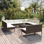 2-Delige Loungeset Met Kussens Poly Rattan Bruin 2x hoek + 9x midden + Tafel