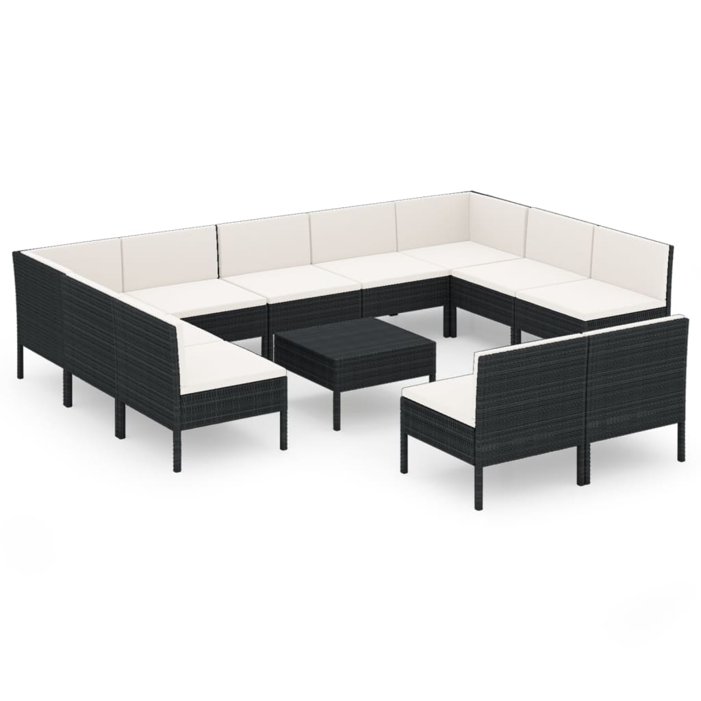 12-Delige Loungeset Met Kussens Poly Rattan Zwart 1