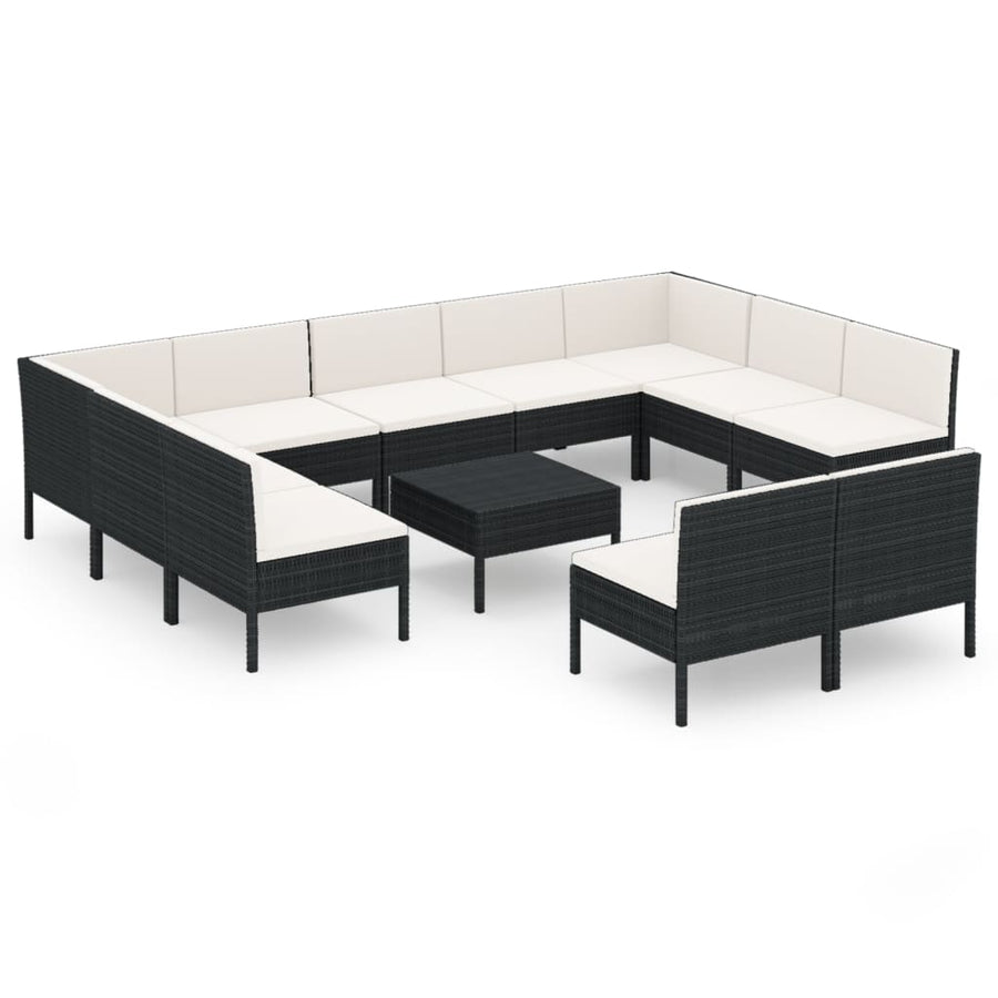 12-Delige Loungeset Met Kussens Poly Rattan Zwart 1