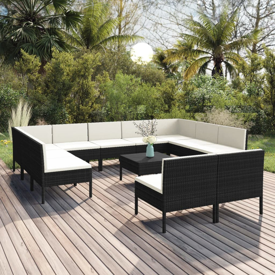 12-Delige Loungeset Met Kussens Poly Rattan Zwart 1