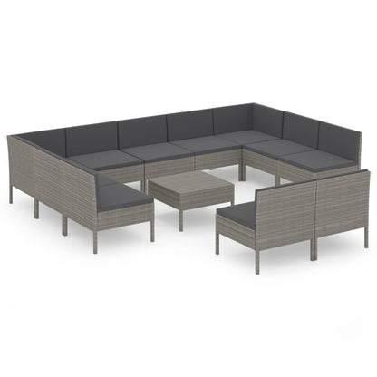 12-Delige Loungeset Met Kussens Poly Rattan Grijs 1