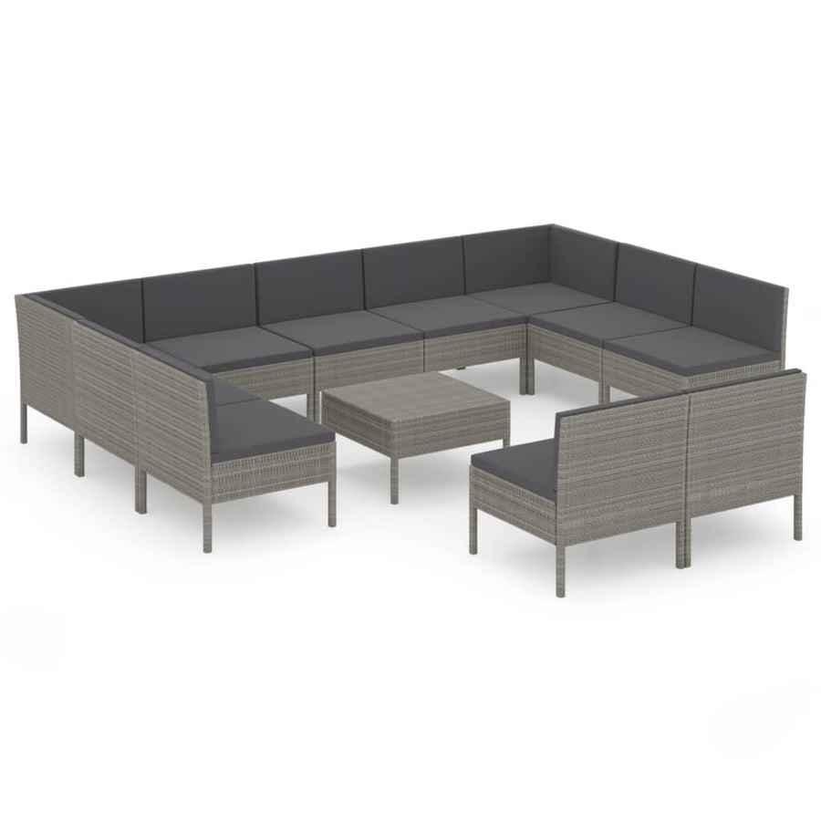 12-Delige Loungeset Met Kussens Poly Rattan Grijs 1