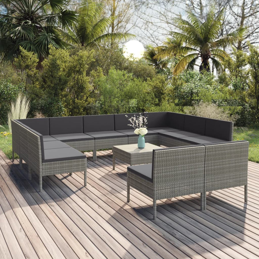 12-Delige Loungeset Met Kussens Poly Rattan Grijs 1