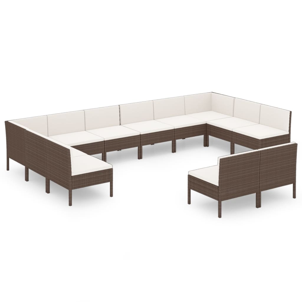 12-Delige Loungeset Met Kussens Poly Rattan Bruin 1