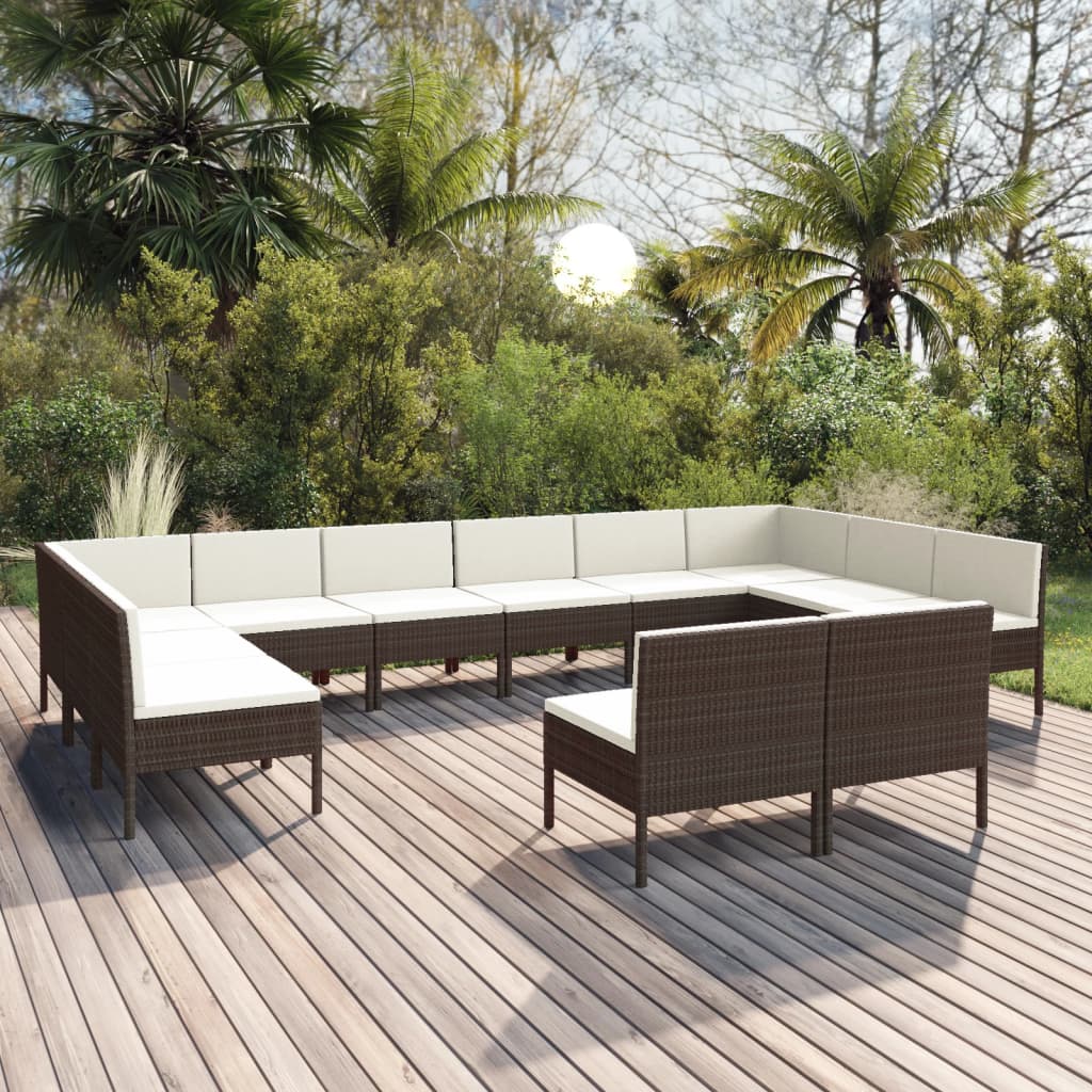 12-Delige Loungeset Met Kussens Poly Rattan Bruin 1