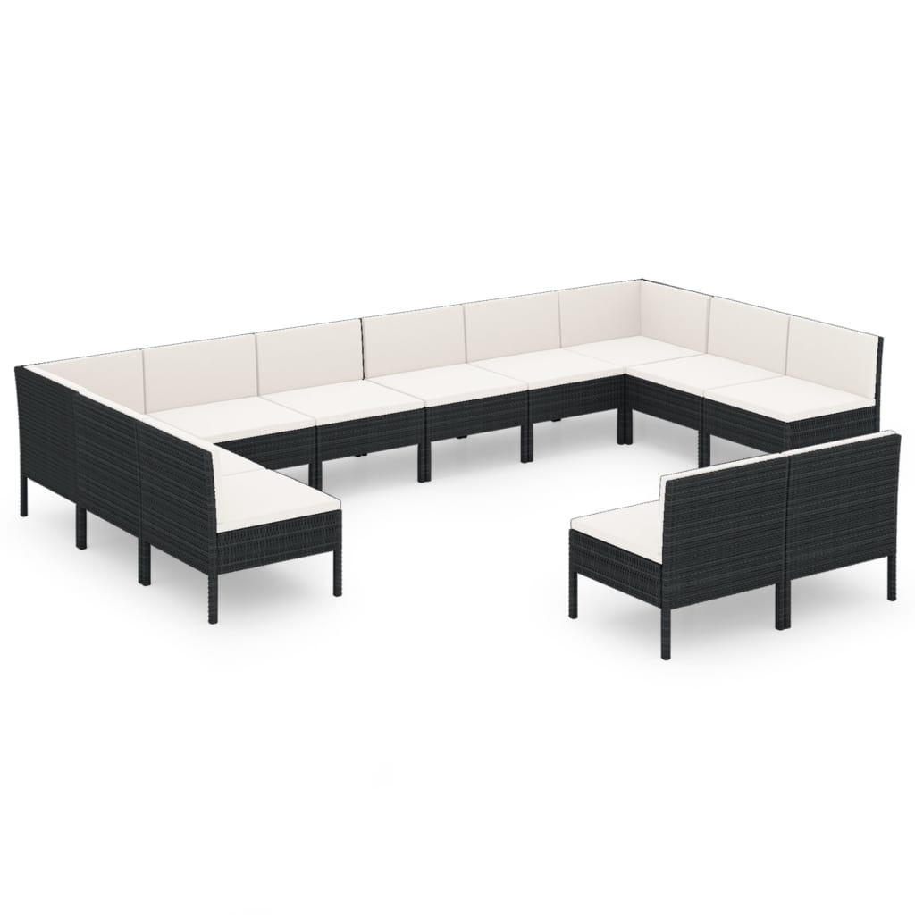 12-Delige Loungeset Met Kussens Poly Rattan Zwart 1