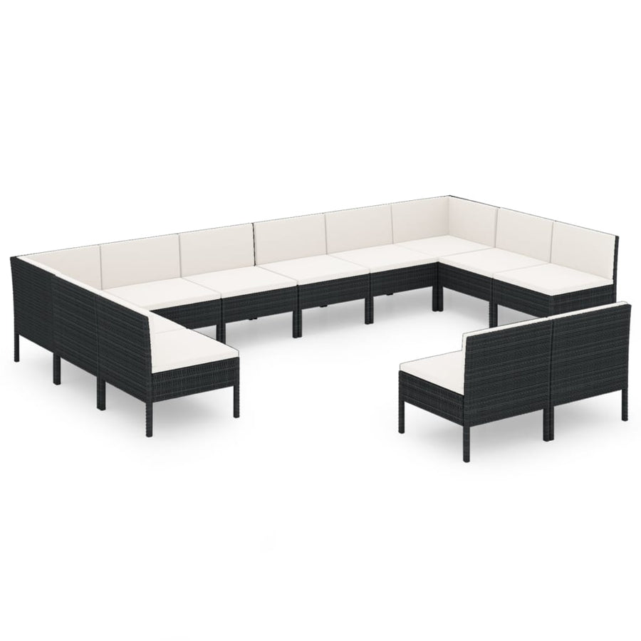 12-Delige Loungeset Met Kussens Poly Rattan Zwart 1