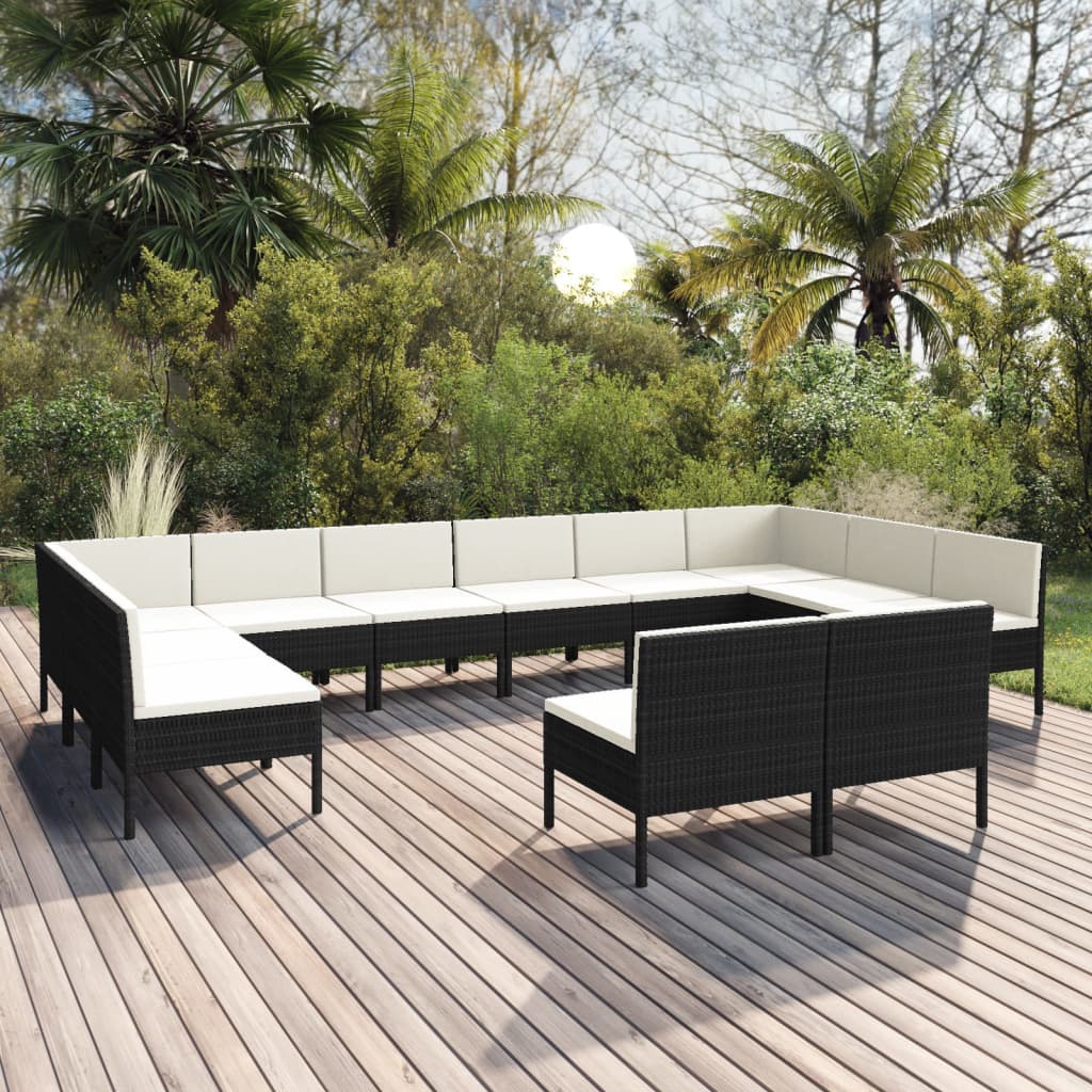 12-Delige Loungeset Met Kussens Poly Rattan Zwart 1