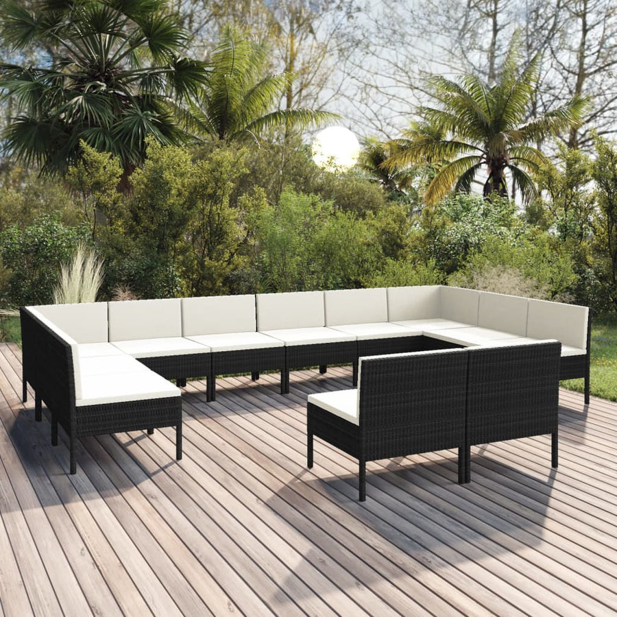 12-Delige Loungeset Met Kussens Poly Rattan Zwart 1
