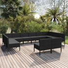 2-Delige Loungeset Met Kussens Poly Rattan Zwart 2x hoek + 10 midden