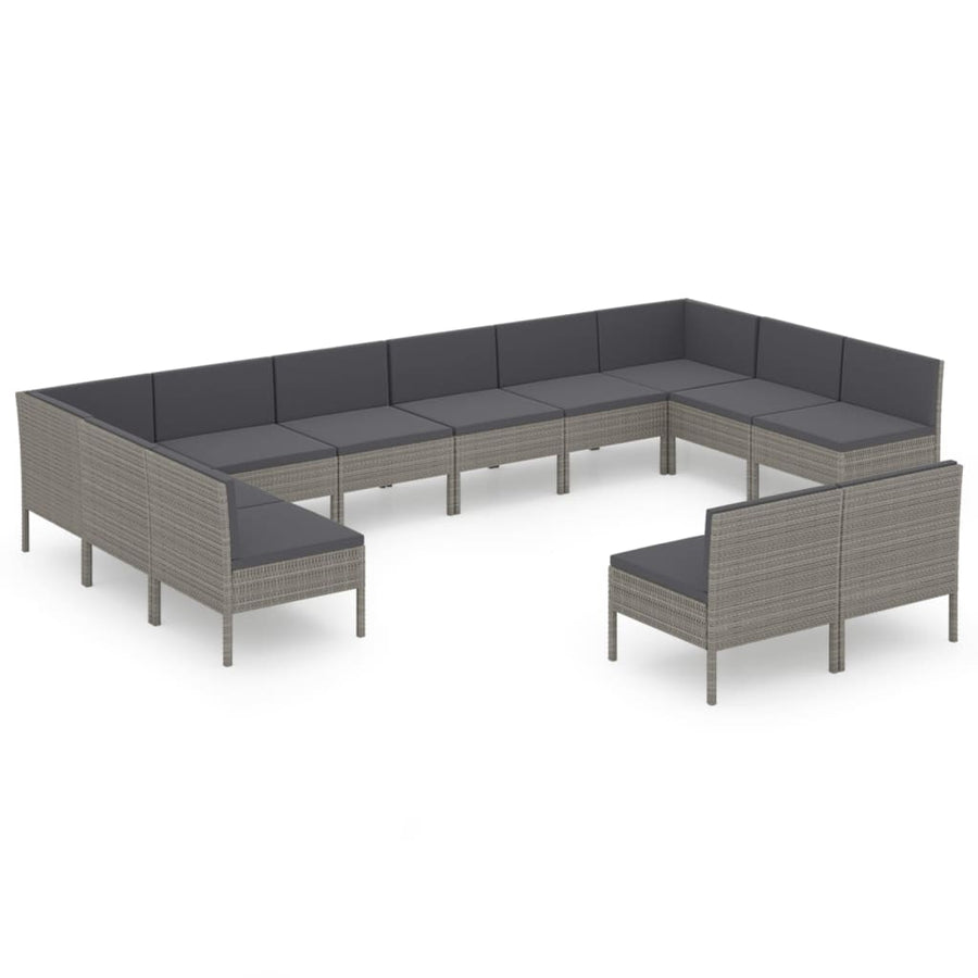 2-Delige Loungeset Met Kussens Poly Rattan Grijs 2x hoek + 10 midden