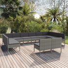 2-Delige Loungeset Met Kussens Poly Rattan Grijs 2x hoek + 10 midden