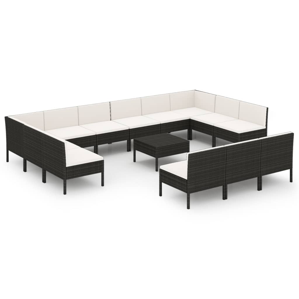 14-delige Loungeset met kussens poly rattan zwart