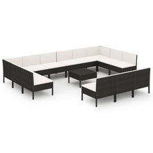 14-delige Loungeset met kussens poly rattan zwart