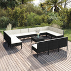 4-Delige Loungeset Met Kussens Poly Rattan Zwart 2x hoek + 11x midden + Tafel