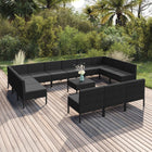 4-Delige Loungeset Met Kussens Poly Rattan Zwart 2x hoek + 11x midden + Tafel