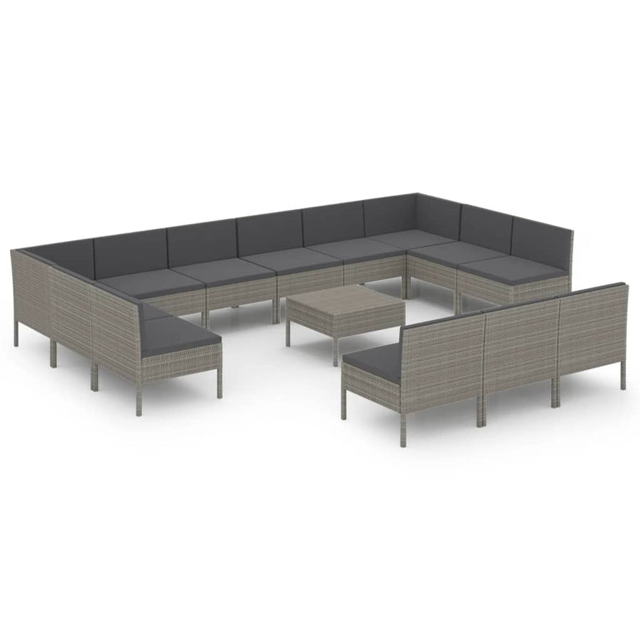 4-Delige Loungeset Met Kussens Poly Rattan Grijs 2x hoek + 11x midden + Tafel