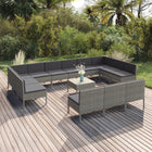 4-Delige Loungeset Met Kussens Poly Rattan Grijs 2x hoek + 11x midden + Tafel