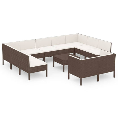 12-Delige Loungeset Met Kussens Poly Rattan Bruin 1