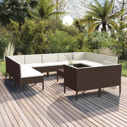 12-Delige Loungeset Met Kussens Poly Rattan Bruin 1