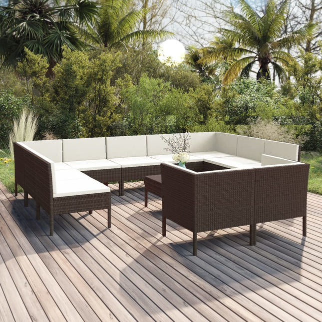 2-Delige Loungeset Met Kussens Poly Rattan Bruin 4x hoek + 7x midden + Tafel