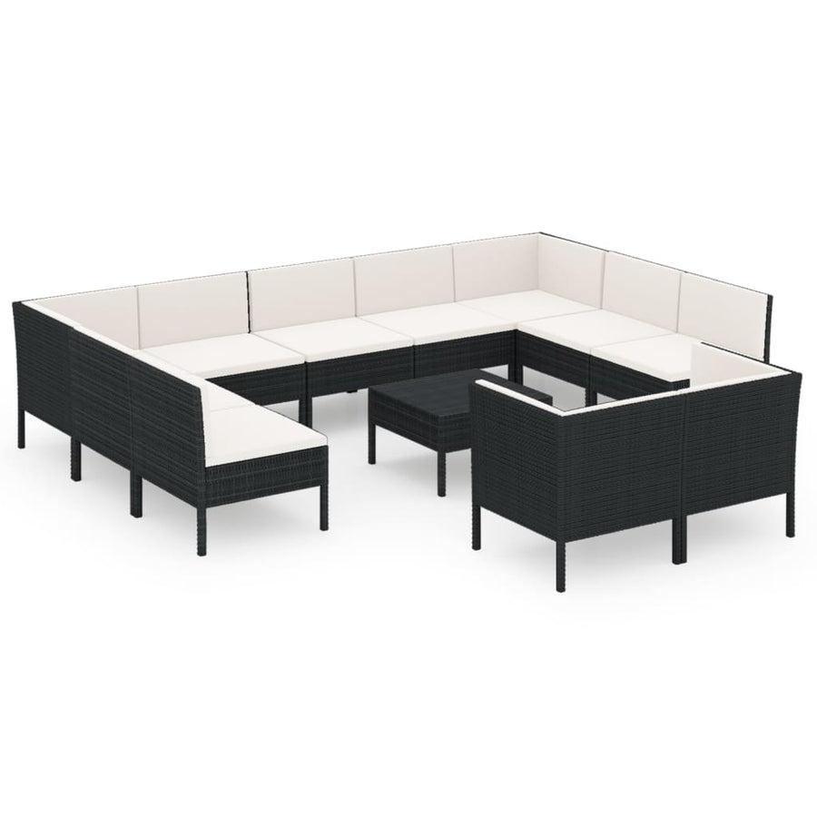 12-Delige Loungeset Met Kussens Poly Rattan Zwart 1