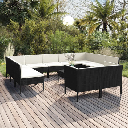 12-Delige Loungeset Met Kussens Poly Rattan Zwart 1