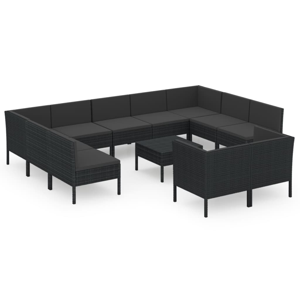 12-Delige Loungeset Met Kussens Poly Rattan Zwart 1