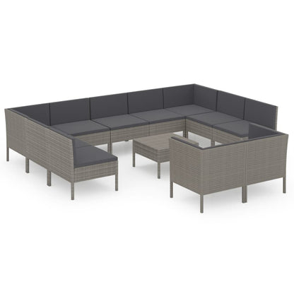 12-Delige Loungeset Met Kussens Poly Rattan Grijs 1