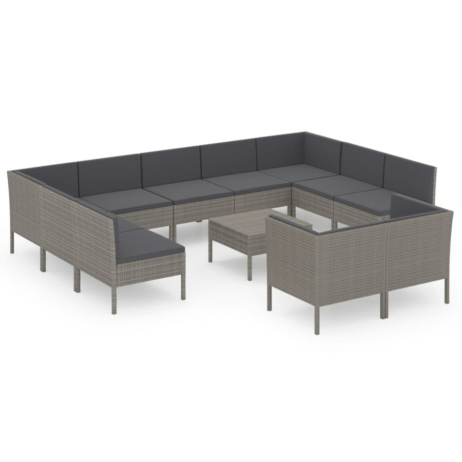 12-Delige Loungeset Met Kussens Poly Rattan Grijs 1