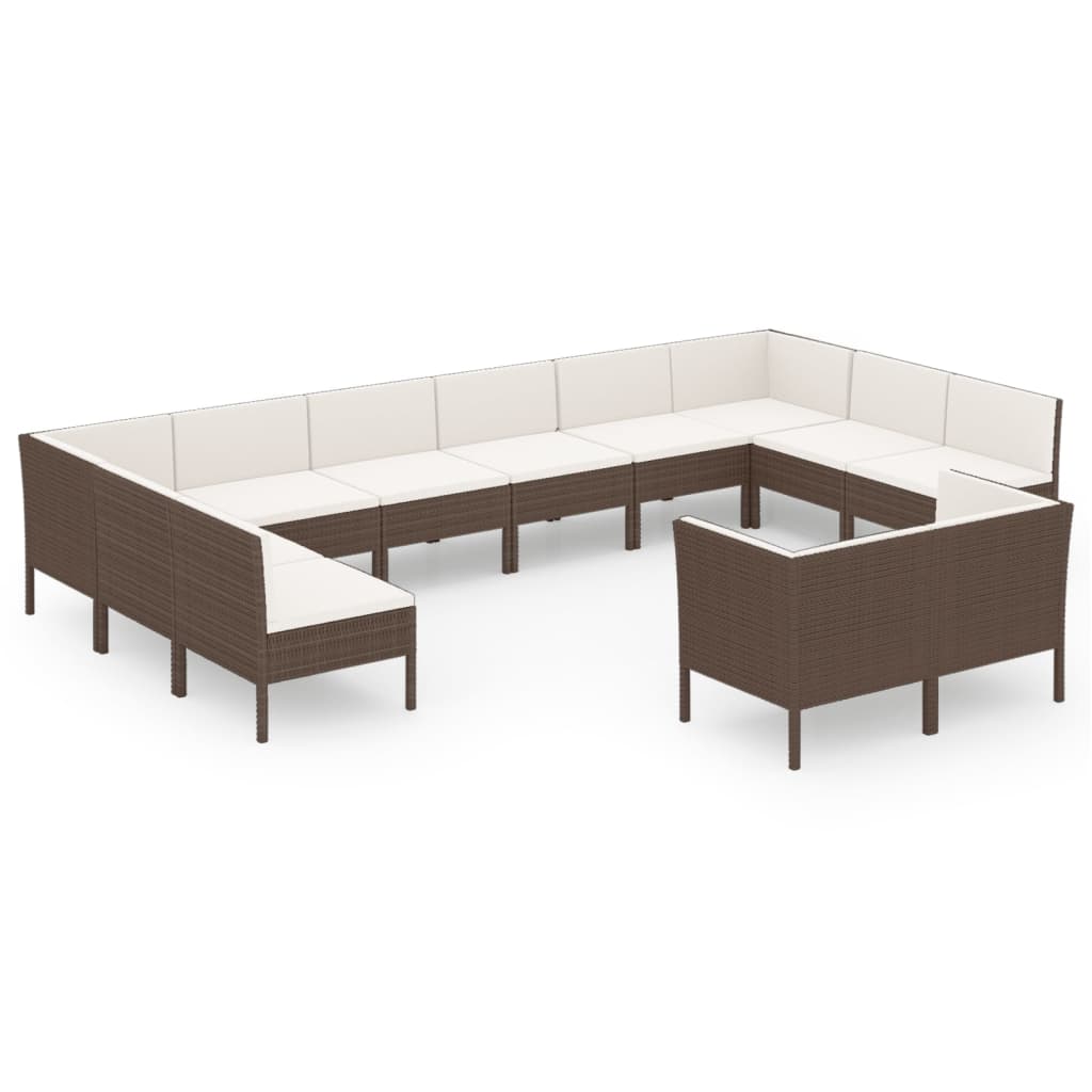 12-Delige Loungeset Met Kussens Poly Rattan Bruin 1