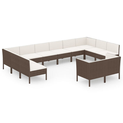 12-Delige Loungeset Met Kussens Poly Rattan Bruin 1