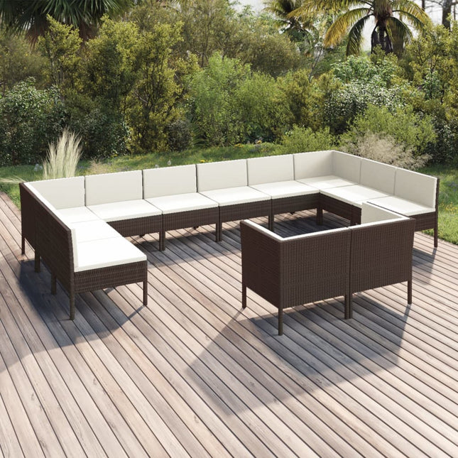 2-Delige Loungeset Met Kussens Poly Rattan Bruin 4x hoek + 8x midden