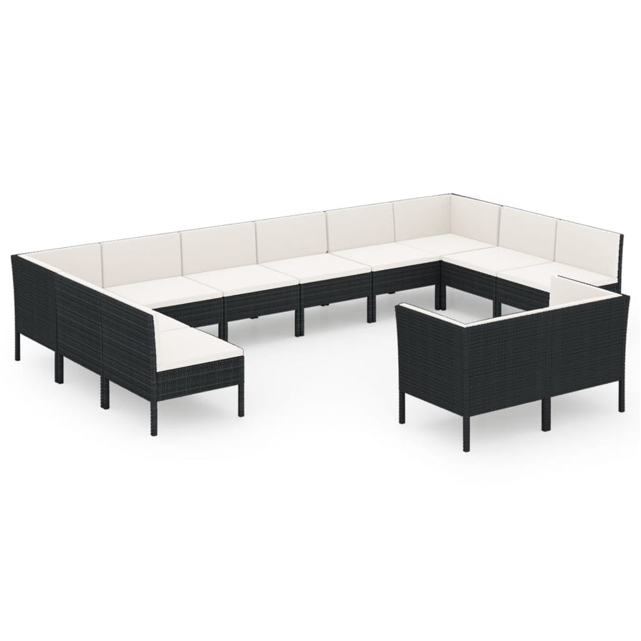 12-delige Loungeset met kussens poly rattan zwart