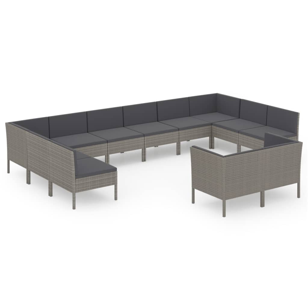 2-Delige Loungeset Met Kussens Poly Rattan Grijs 4x hoek + 8x midden