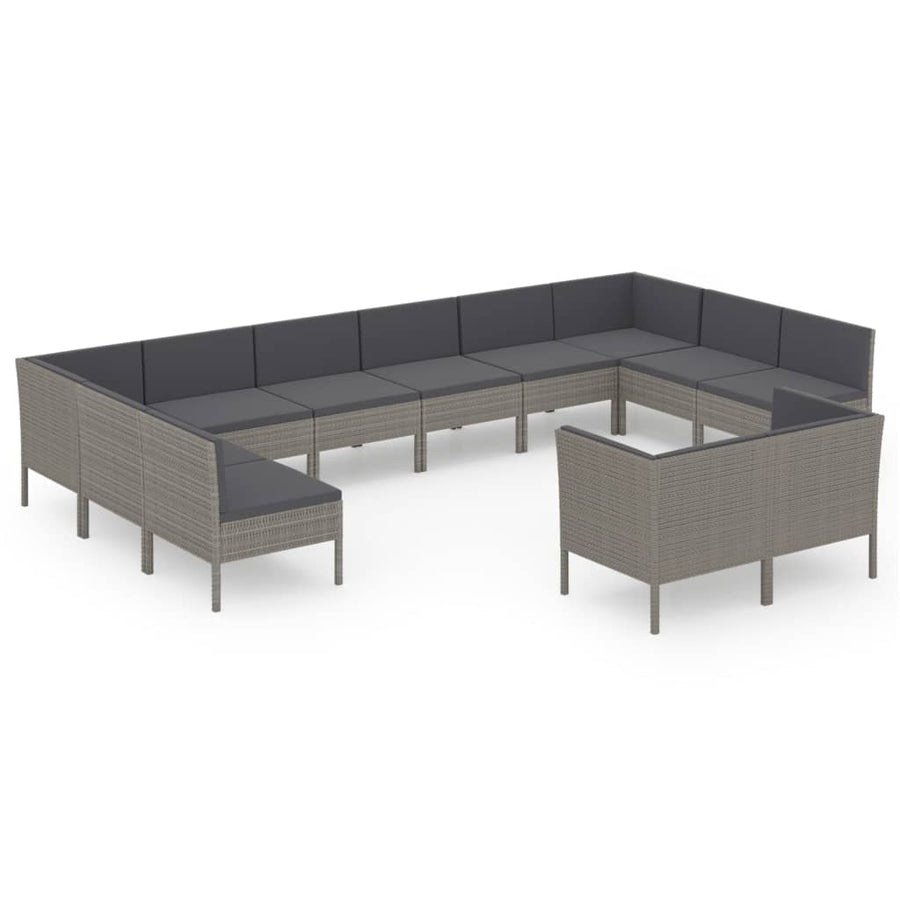 2-Delige Loungeset Met Kussens Poly Rattan Grijs 4x hoek + 8x midden