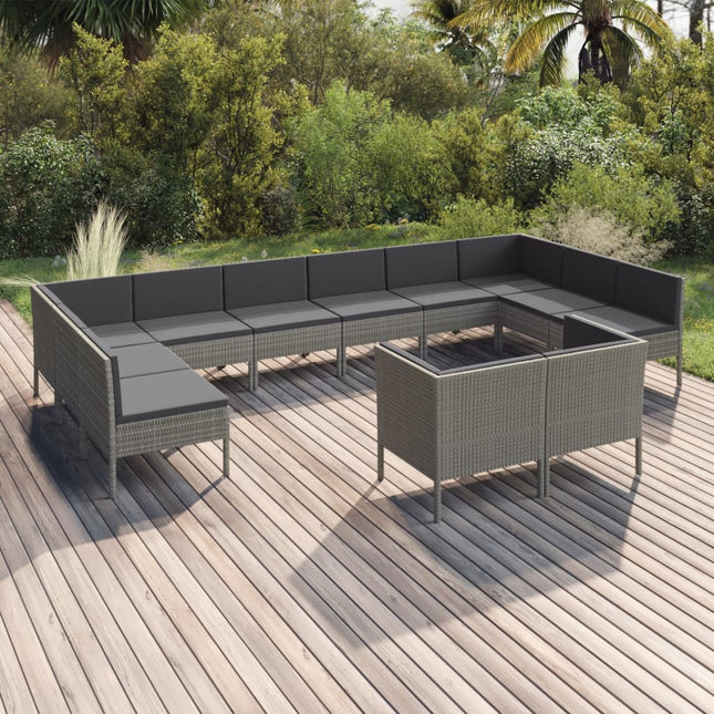 2-Delige Loungeset Met Kussens Poly Rattan Grijs 4x hoek + 8x midden