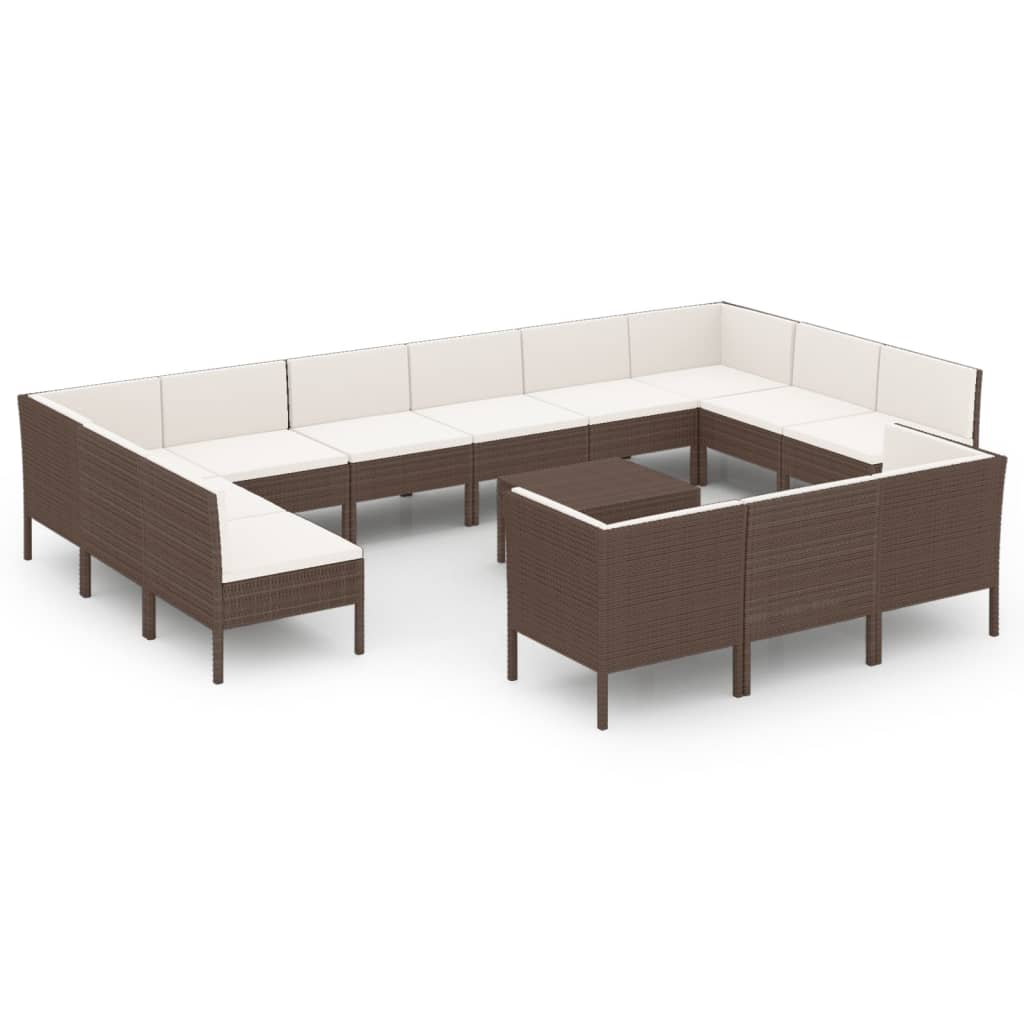 14-Delige Loungeset Met Kussens Poly Rattan Bruin 1