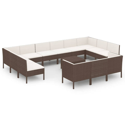 14-Delige Loungeset Met Kussens Poly Rattan Bruin 1