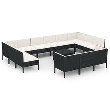 14-delige Loungeset met kussens poly rattan zwart