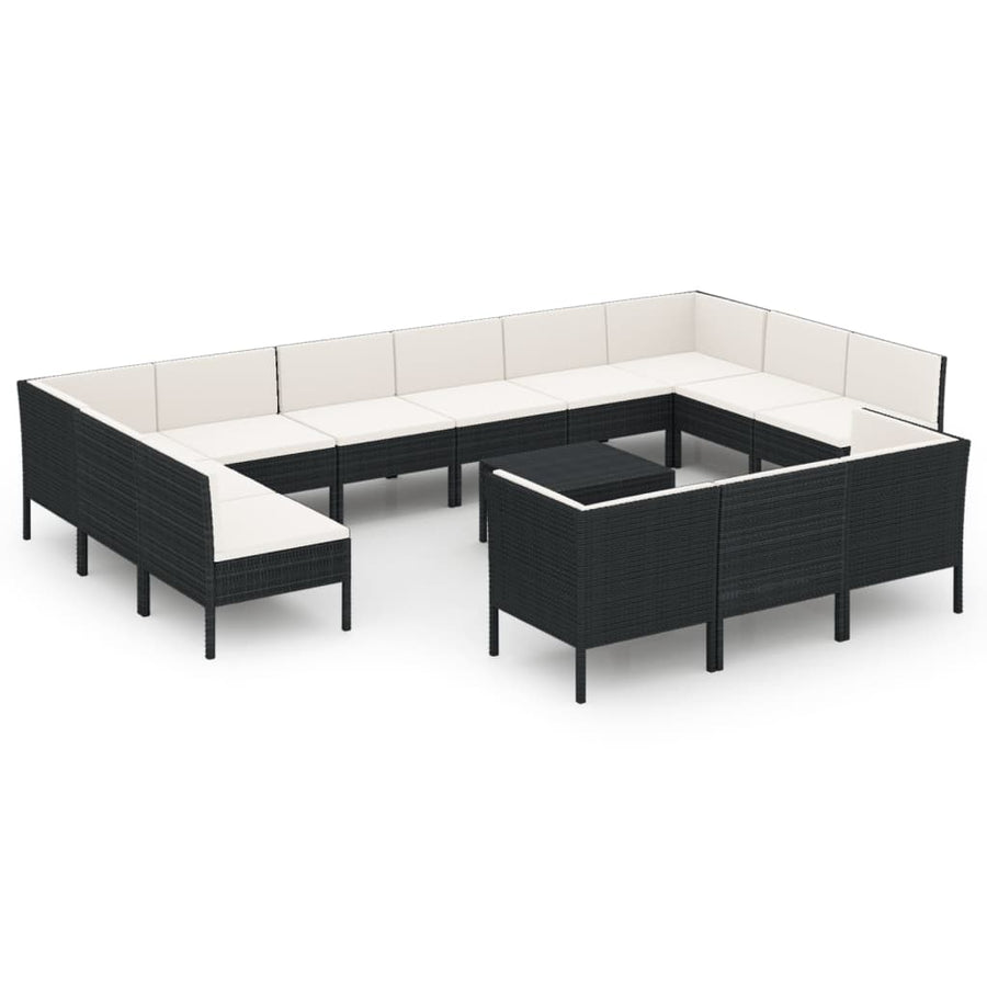 14-delige Loungeset met kussens poly rattan zwart