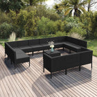 4-Delige Loungeset Met Kussens Poly Rattan Zwart 4x hoek + 9x midden + Tafel