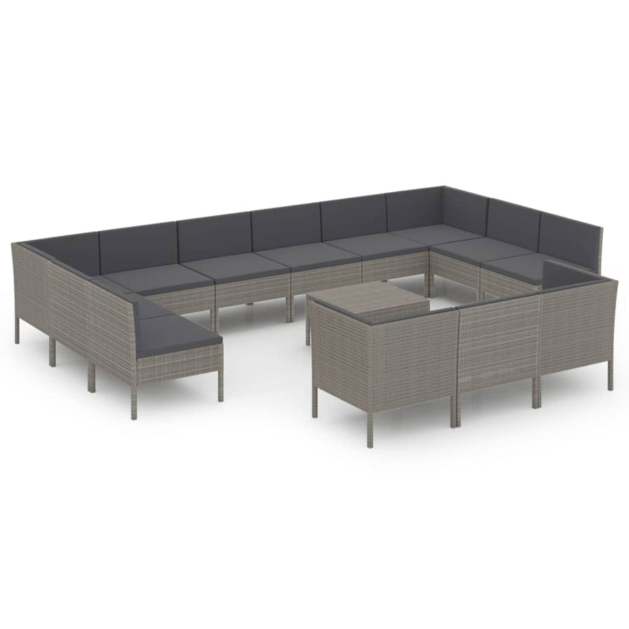 4-Delige Loungeset Met Kussens Poly Rattan Grijs 4x hoek + 9x midden + Tafel