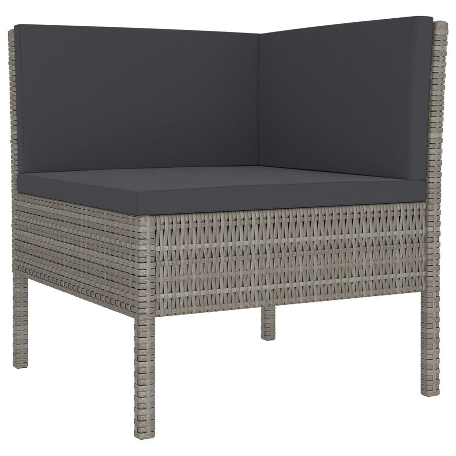 4-Delige Loungeset Met Kussens Poly Rattan Grijs 4x hoek + 9x midden + Tafel