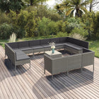 4-Delige Loungeset Met Kussens Poly Rattan Grijs 4x hoek + 9x midden + Tafel